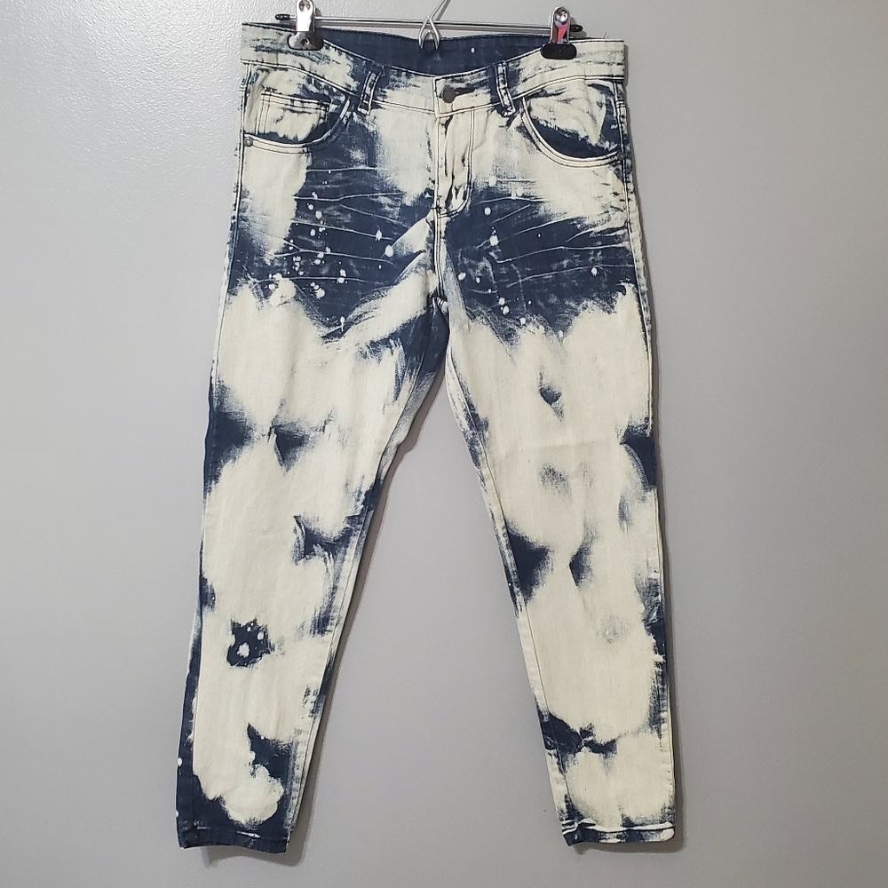 Akademiks Junior Girls Blue and White Acid Wash Skinny Cropped Jeans Size 9